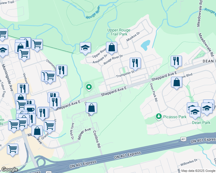 map of restaurants, bars, coffee shops, grocery stores, and more near in Toronto