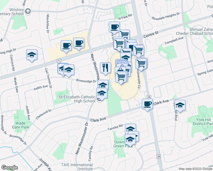 map of restaurants, bars, coffee shops, grocery stores, and more near 60 Promenade Circle in Vaughan