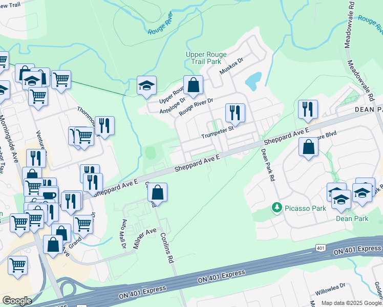map of restaurants, bars, coffee shops, grocery stores, and more near in Toronto