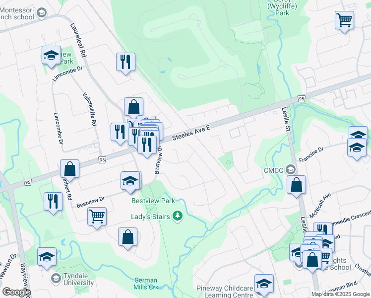 map of restaurants, bars, coffee shops, grocery stores, and more near in Toronto