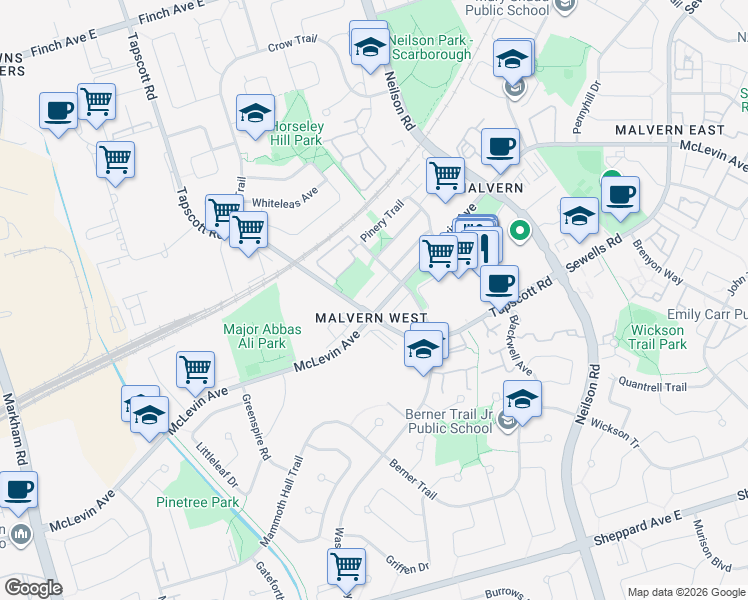 map of restaurants, bars, coffee shops, grocery stores, and more near in Toronto