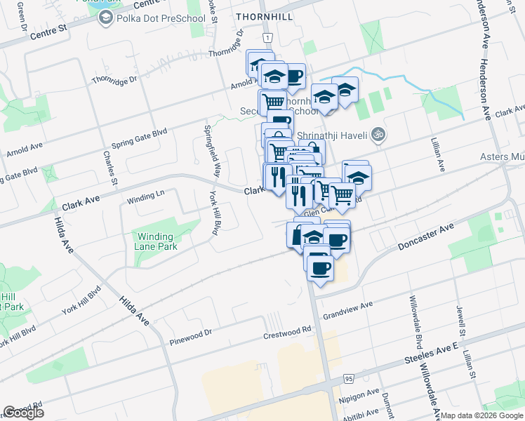 map of restaurants, bars, coffee shops, grocery stores, and more near in Vaughan