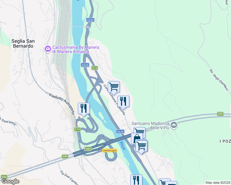 map of restaurants, bars, coffee shops, grocery stores, and more near 116 Corso Limone Piemonte in Ventimiglia