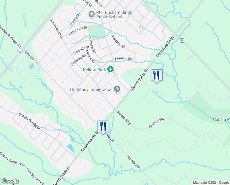 map of restaurants, bars, coffee shops, grocery stores, and more near 38 Markey Ct in Brampton