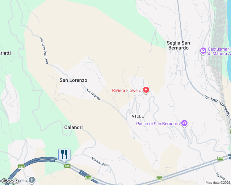 map of restaurants, bars, coffee shops, grocery stores, and more near 18 Via Nappio in Provincia di Imperia