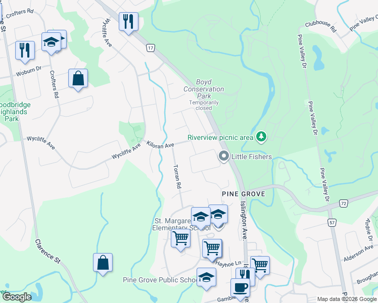 map of restaurants, bars, coffee shops, grocery stores, and more near 172 Charmaine Road in Vaughan