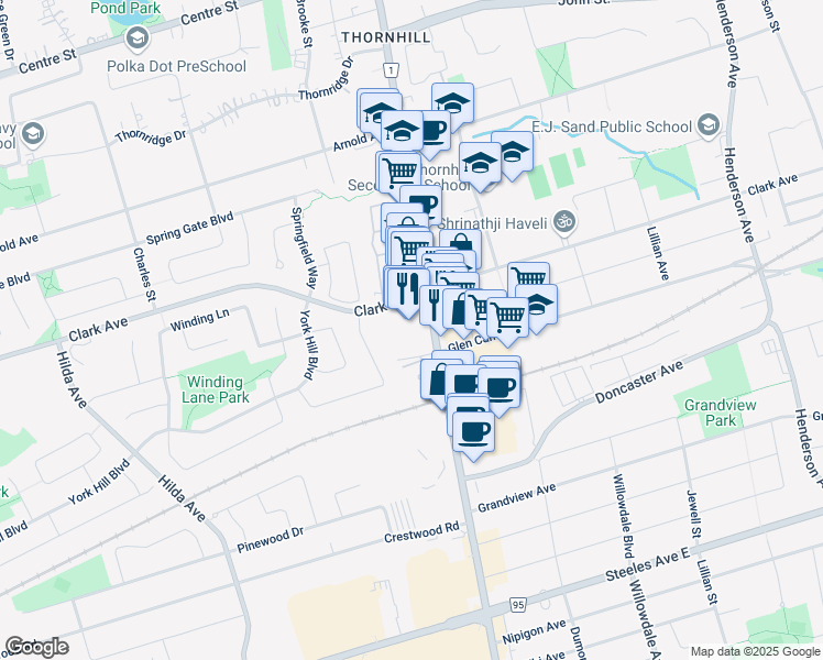 map of restaurants, bars, coffee shops, grocery stores, and more near in Vaughan