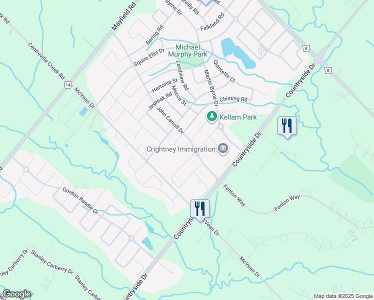 map of restaurants, bars, coffee shops, grocery stores, and more near 32 Avatar Crescent in Brampton