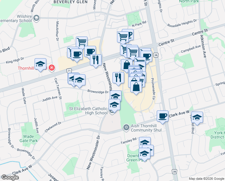 map of restaurants, bars, coffee shops, grocery stores, and more near 735 New Westminster Drive in Vaughan