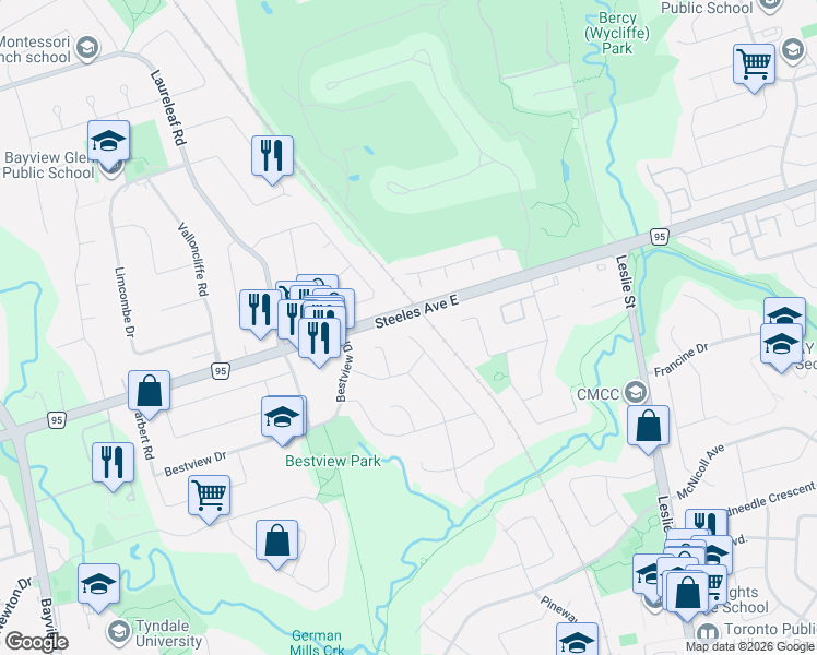 map of restaurants, bars, coffee shops, grocery stores, and more near 159 Mintwood Drive in Toronto