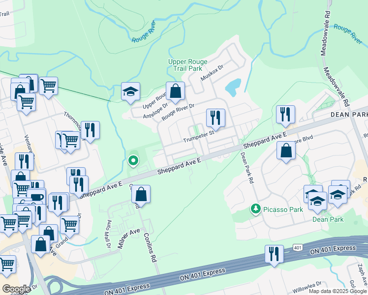 map of restaurants, bars, coffee shops, grocery stores, and more near in Toronto