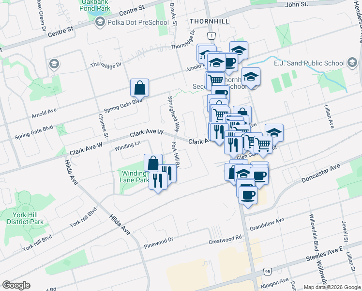 map of restaurants, bars, coffee shops, grocery stores, and more near 8 Colleen Street in Vaughan