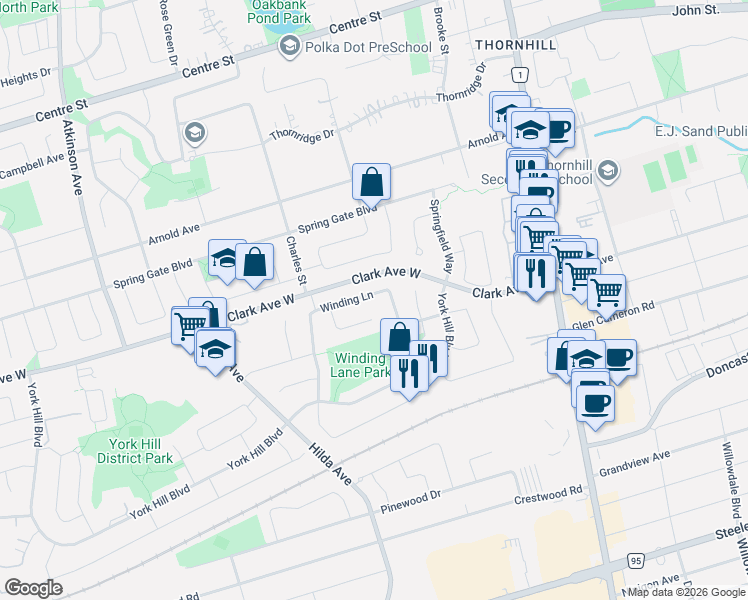 map of restaurants, bars, coffee shops, grocery stores, and more near in Vaughan