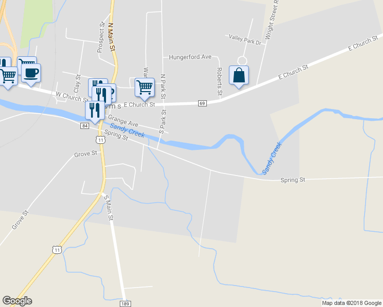 map of restaurants, bars, coffee shops, grocery stores, and more near 66 Spring St in Adams