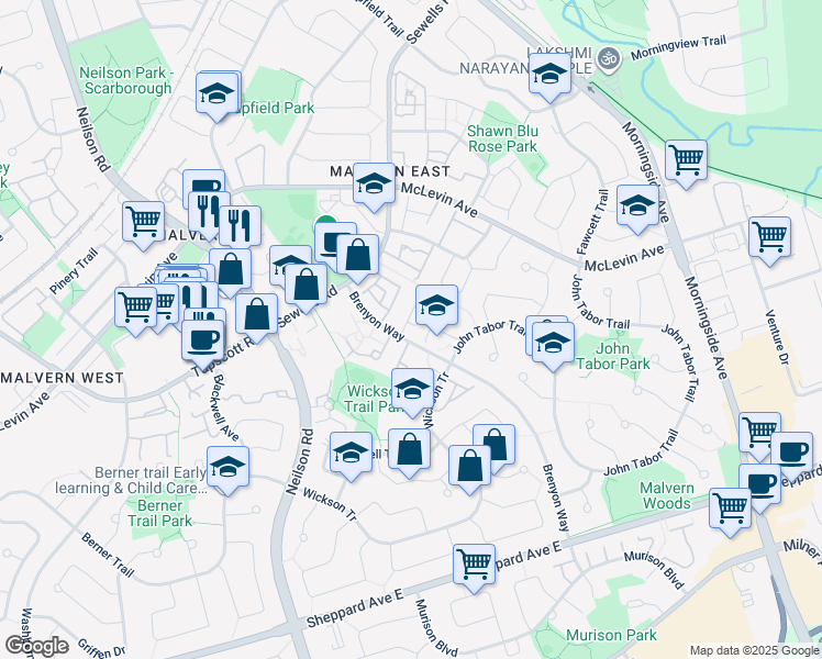 map of restaurants, bars, coffee shops, grocery stores, and more near in Toronto
