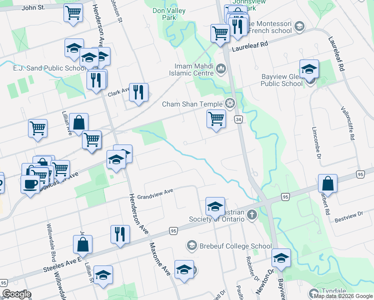 map of restaurants, bars, coffee shops, grocery stores, and more near in Markham
