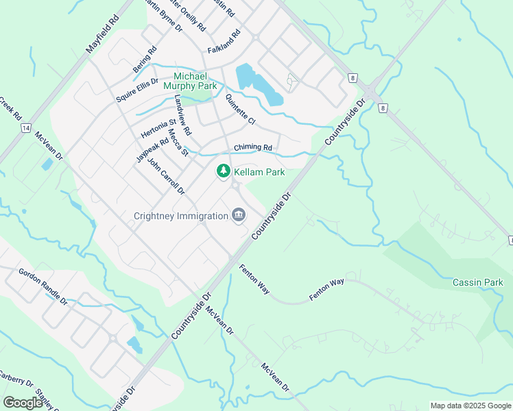 map of restaurants, bars, coffee shops, grocery stores, and more near 2 Martin Byrne Drive in Brampton