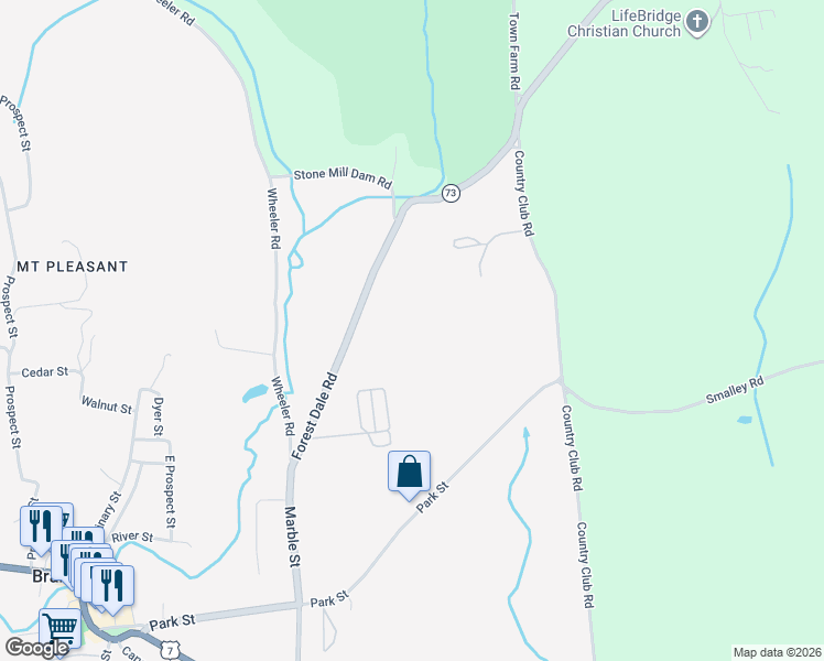map of restaurants, bars, coffee shops, grocery stores, and more near 301 Forest Dale Road in Brandon