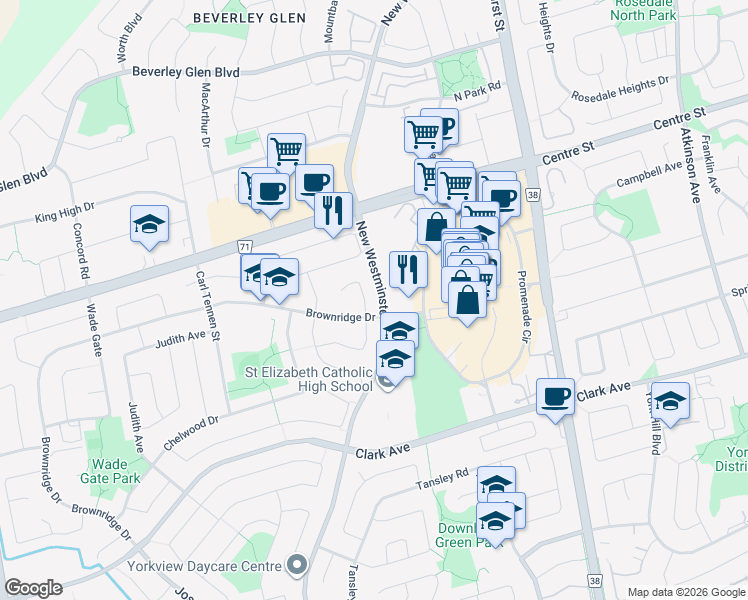 map of restaurants, bars, coffee shops, grocery stores, and more near in Vaughan