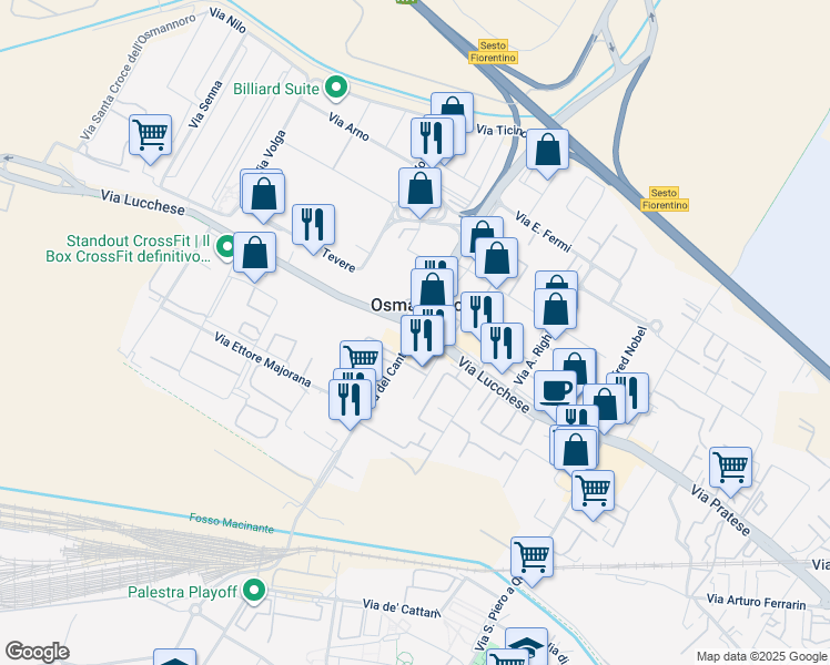 map of restaurants, bars, coffee shops, grocery stores, and more near 42 Via del Cantone in Ponte A Giogoli