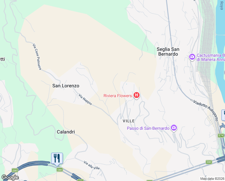 map of restaurants, bars, coffee shops, grocery stores, and more near 18 Via Nappio in Provincia di Imperia