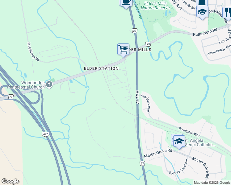 map of restaurants, bars, coffee shops, grocery stores, and more near 99 Divadale Road in Vaughan