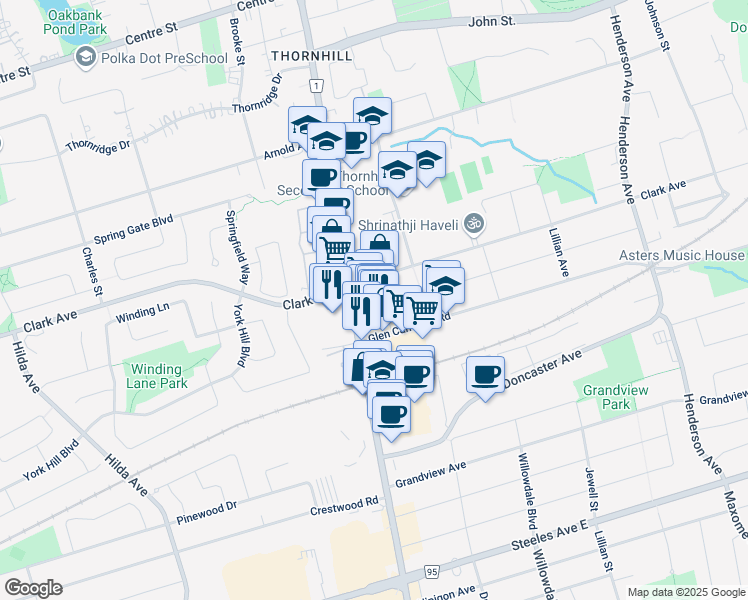 map of restaurants, bars, coffee shops, grocery stores, and more near in Vaughan