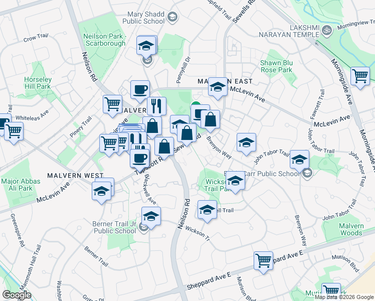 map of restaurants, bars, coffee shops, grocery stores, and more near in Toronto