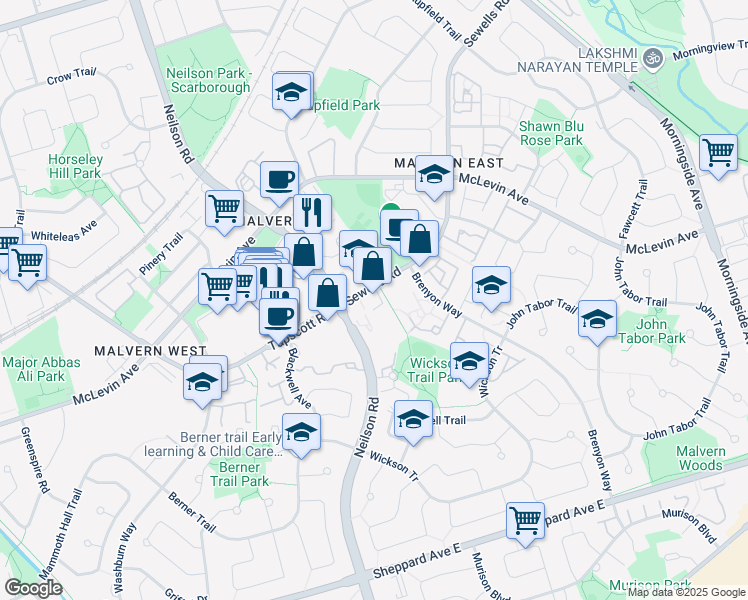 map of restaurants, bars, coffee shops, grocery stores, and more near 15 Sewells Road in Toronto