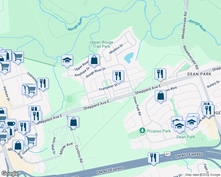 map of restaurants, bars, coffee shops, grocery stores, and more near in Toronto