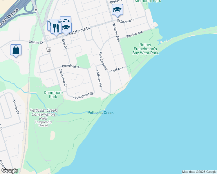 map of restaurants, bars, coffee shops, grocery stores, and more near in Pickering