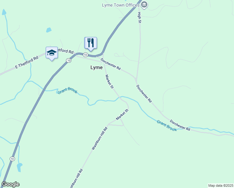 map of restaurants, bars, coffee shops, grocery stores, and more near Market Street in Lyme