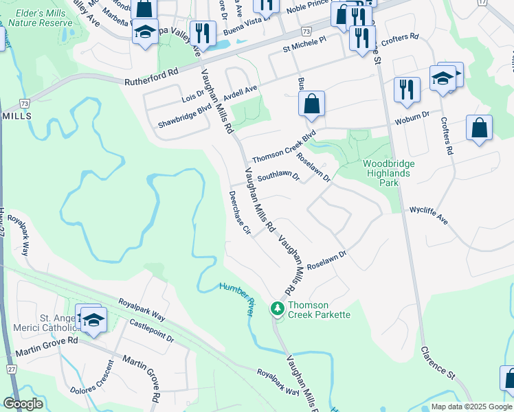 map of restaurants, bars, coffee shops, grocery stores, and more near 488 Vaughan Mills Road in Vaughan