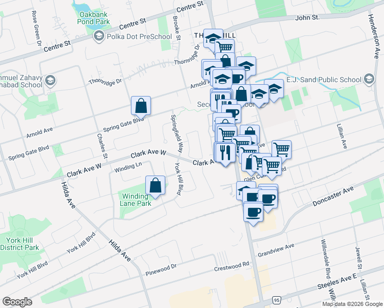 map of restaurants, bars, coffee shops, grocery stores, and more near in Vaughan