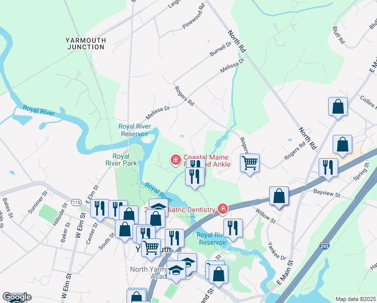 map of restaurants, bars, coffee shops, grocery stores, and more near 59 Gail Lane in Yarmouth