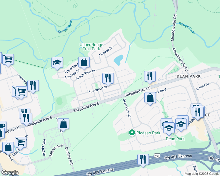map of restaurants, bars, coffee shops, grocery stores, and more near in Toronto