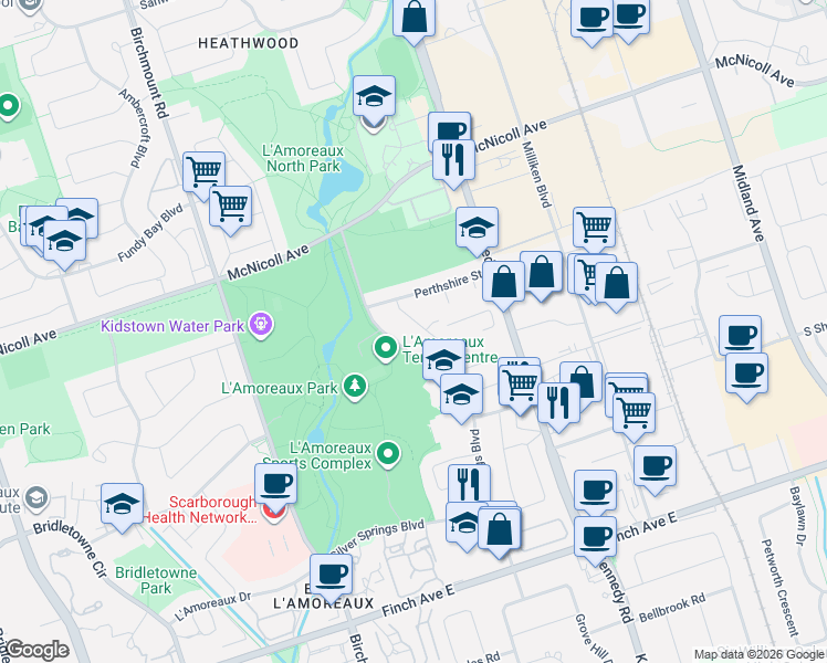 map of restaurants, bars, coffee shops, grocery stores, and more near 23 Fort Dearborn Drive in Toronto
