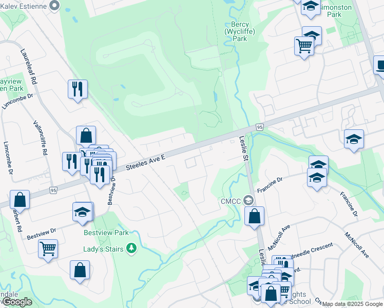 map of restaurants, bars, coffee shops, grocery stores, and more near in Toronto