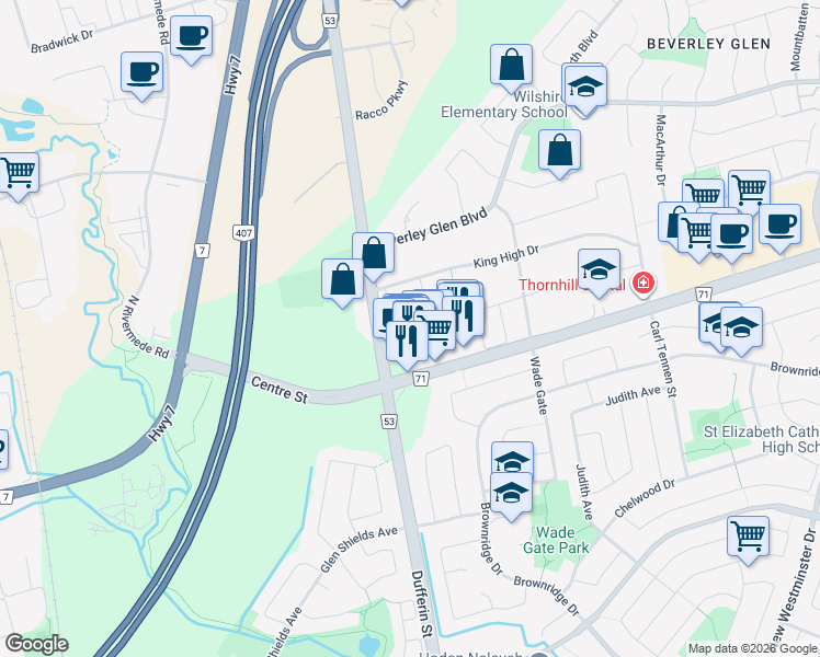 map of restaurants, bars, coffee shops, grocery stores, and more near 133 Moneypenny Place in Vaughan