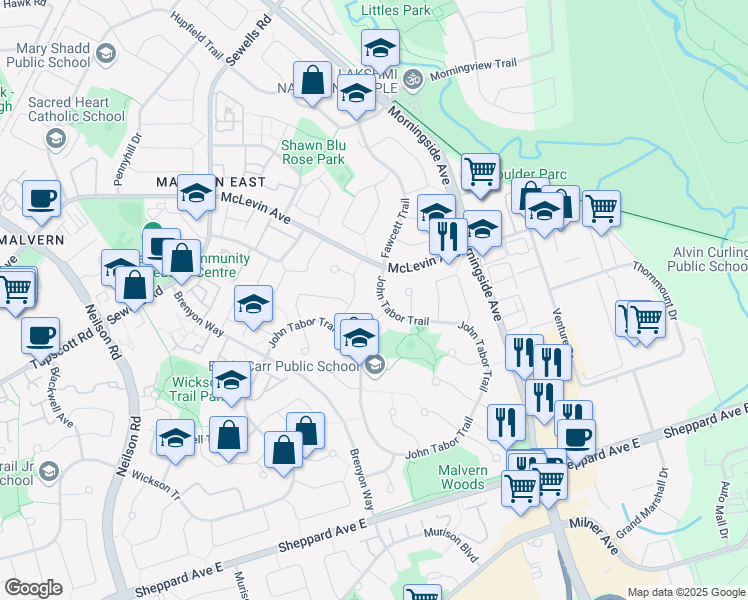 map of restaurants, bars, coffee shops, grocery stores, and more near in Toronto