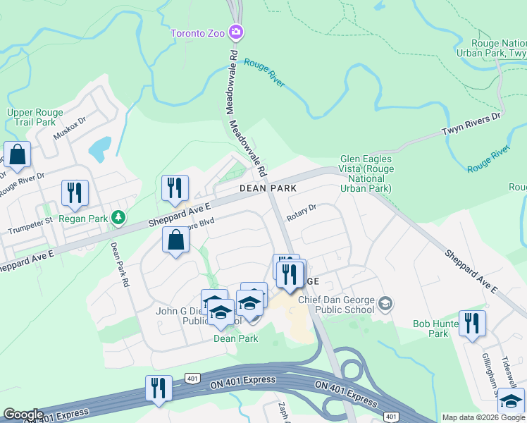 map of restaurants, bars, coffee shops, grocery stores, and more near in Toronto