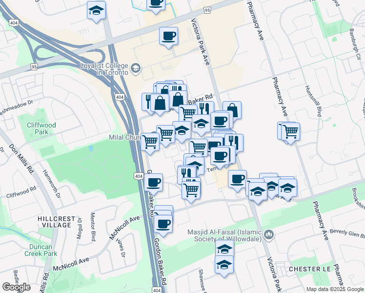 map of restaurants, bars, coffee shops, grocery stores, and more near 145 Sparks Avenue in Toronto