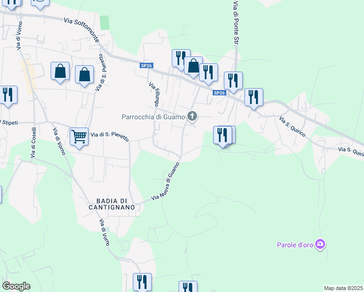 map of restaurants, bars, coffee shops, grocery stores, and more near 9 Via Nuova di Guamo in Capannori