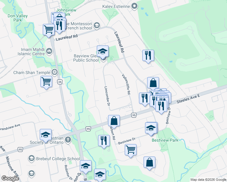 map of restaurants, bars, coffee shops, grocery stores, and more near in Markham