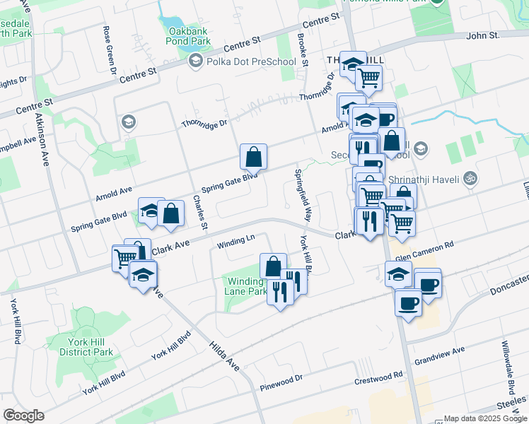 map of restaurants, bars, coffee shops, grocery stores, and more near 67 Glenmanor Way in Vaughan