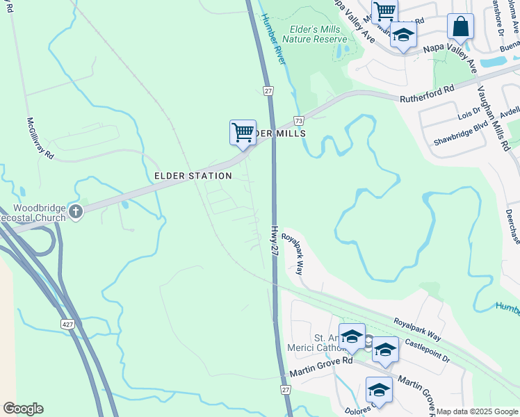 map of restaurants, bars, coffee shops, grocery stores, and more near 125 Simmons Street in Vaughan