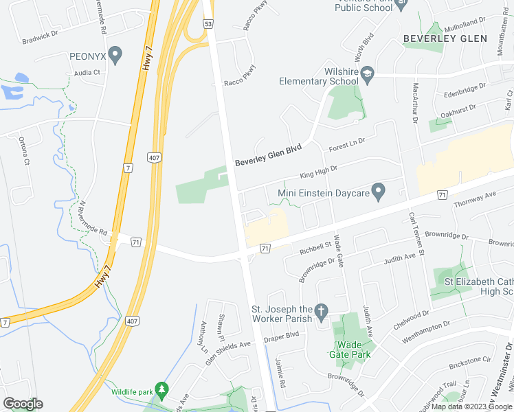 map of restaurants, bars, coffee shops, grocery stores, and more near 54 Moneypenny Place in Vaughan
