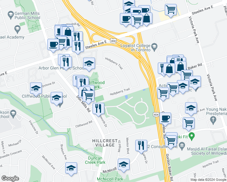 map of restaurants, bars, coffee shops, grocery stores, and more near in Toronto