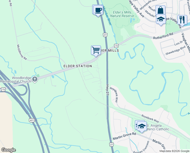 map of restaurants, bars, coffee shops, grocery stores, and more near 125 Simmons Street in Vaughan