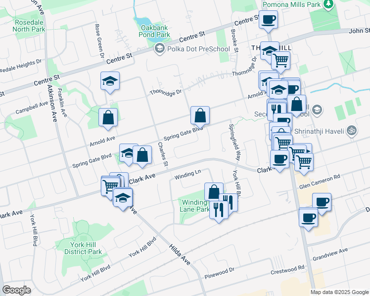 map of restaurants, bars, coffee shops, grocery stores, and more near 182 Glenmanor Way in Vaughan